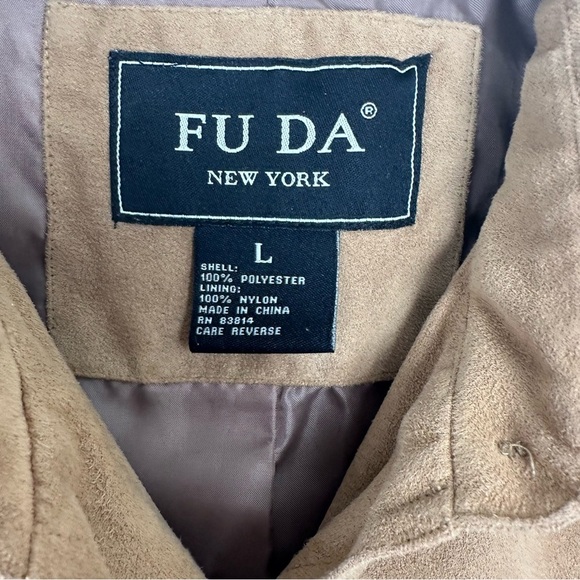 Fuda New York Women's Jacket Size Large Tan Faux Suede Utility Lightweight - Picture 3 of 6